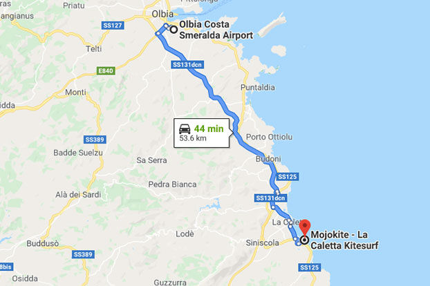 From Olbia to kitesurf spot Mojokite school in Sardinia